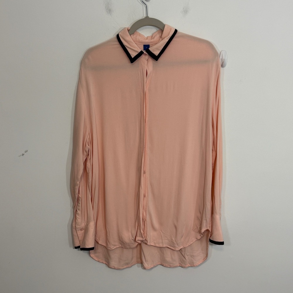 Old Navy Womens Blouse L Pink Contrast Trim Career Modern Relaxed Button Down